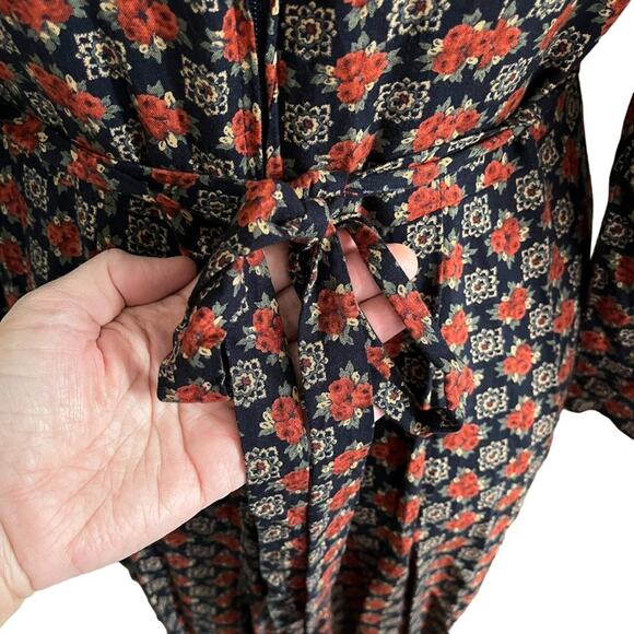 VTG 80s EXPO Lace Collar Moody Floral Long Sleeve Tie Back Midi Dress SZ 6P - Picture 5 of 10